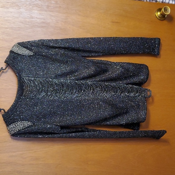 Miss Me Black Shimmering Top w/ embellished shoulders. Slit back. - Picture 2 of 9